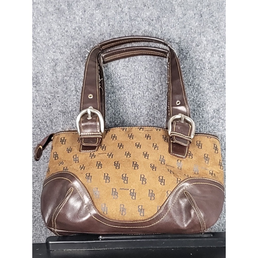 Vintage Brentano Monogram Shoulder Bag Purse Brown Faux Suede Leather Satchel